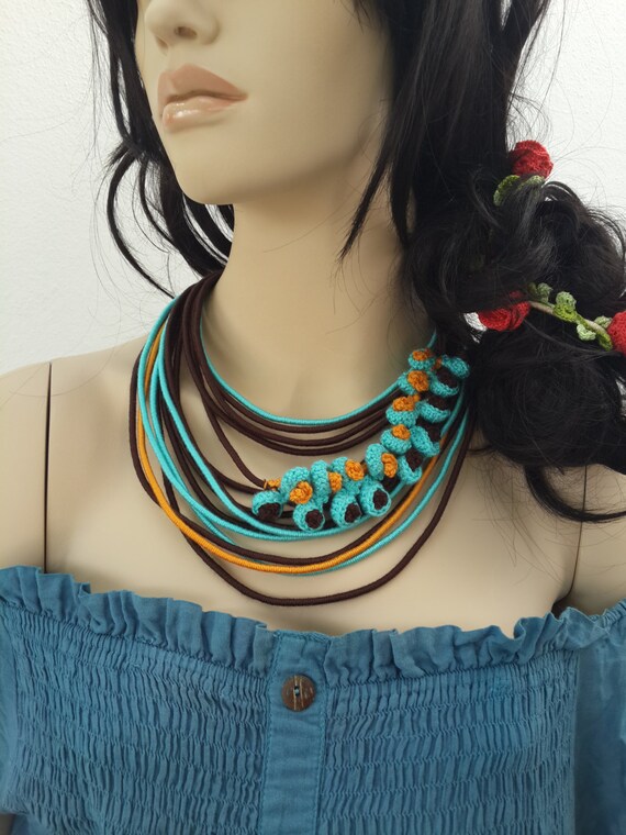 Floral Wrap Necklace Cotton Yarns Wrapped Acrylic by SESIMTAKI