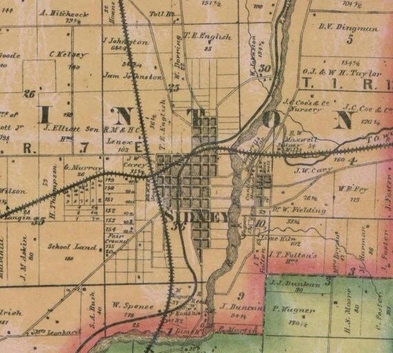 Shelby County Ohio 1865 Wall Map Reprint with Homeowner Names by