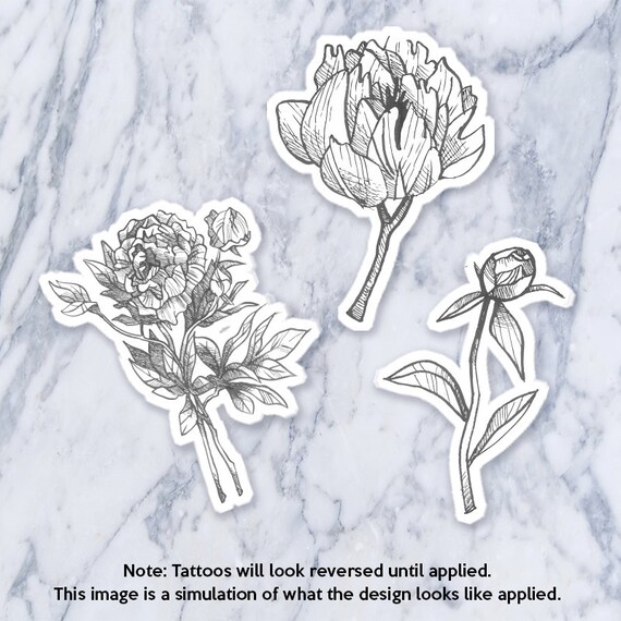 tatouage temporaire fleurs fleurs bouquet pivoine nature noir tatouage temporaire fleurs fleurs bouquet pivoine nature noir