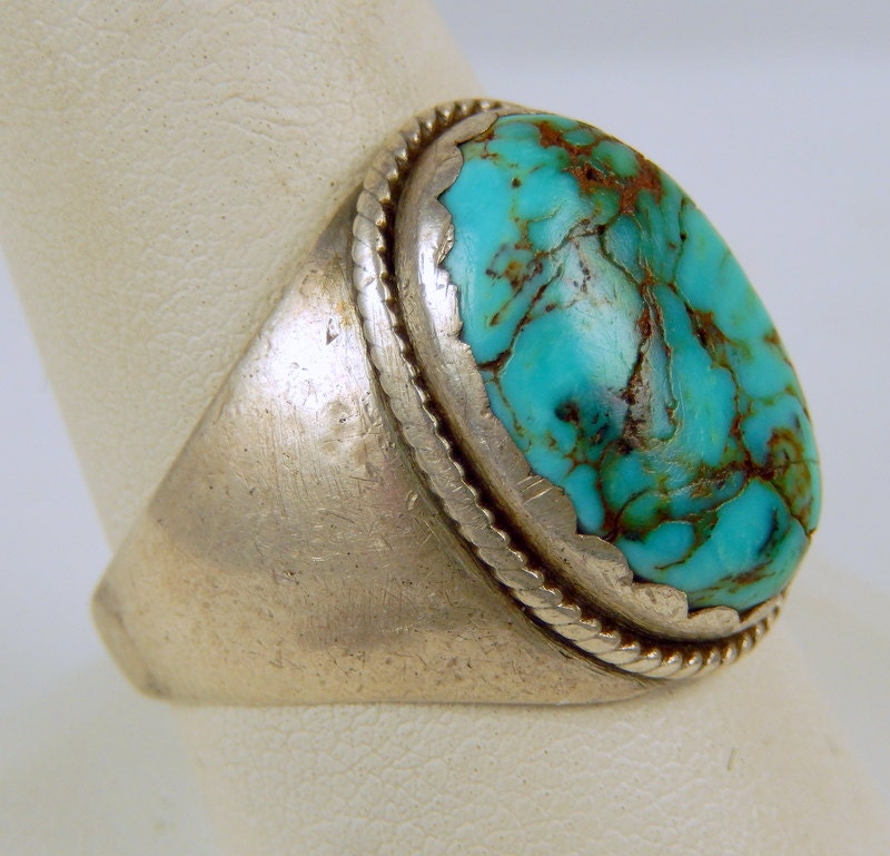 Navajo Old Pawn Turquoise Sterling Silver Ring Size