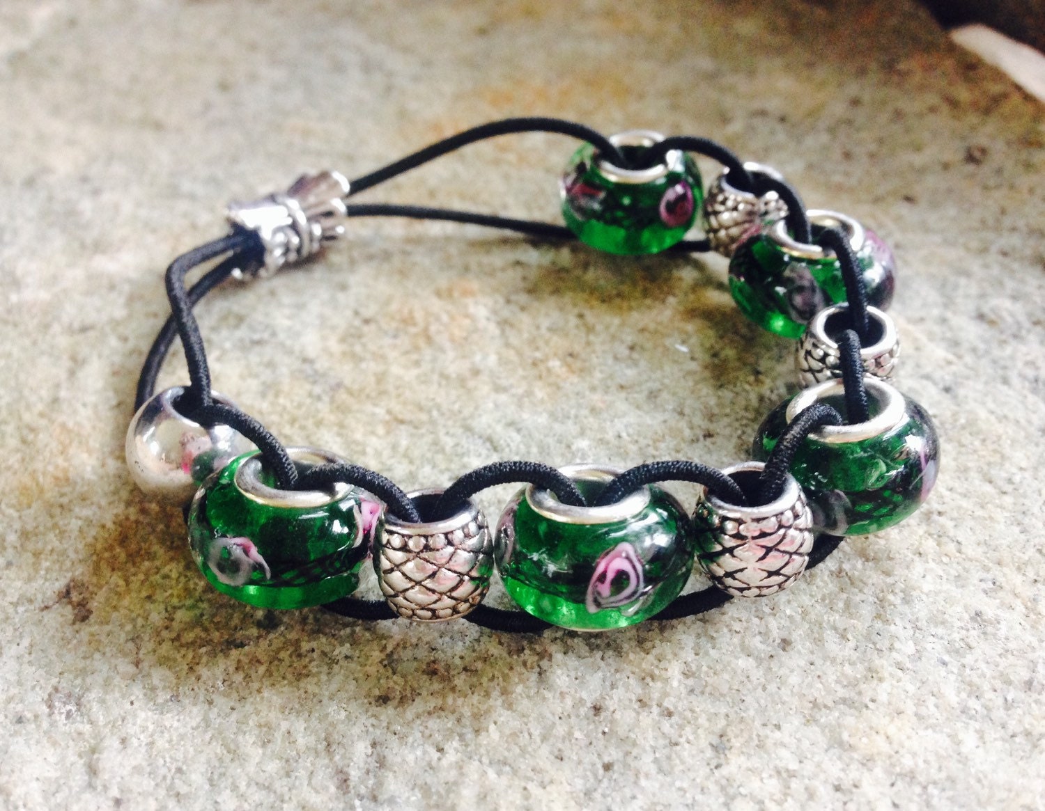 Golf Bead Counter / Grass Green Silver Black Bracelet