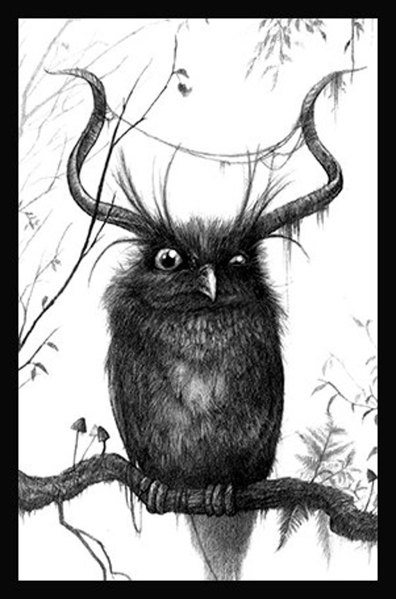 Horned Owl print A4 Fine Art Print Signed by OlivierVilloingt