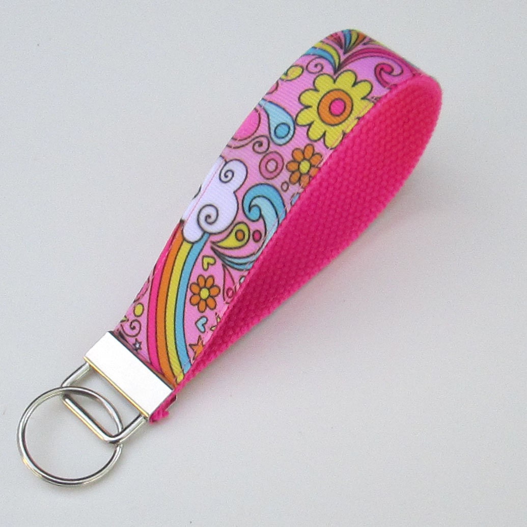 Cute Flowers and Rainbows Lanyard Keychain for Women Cool