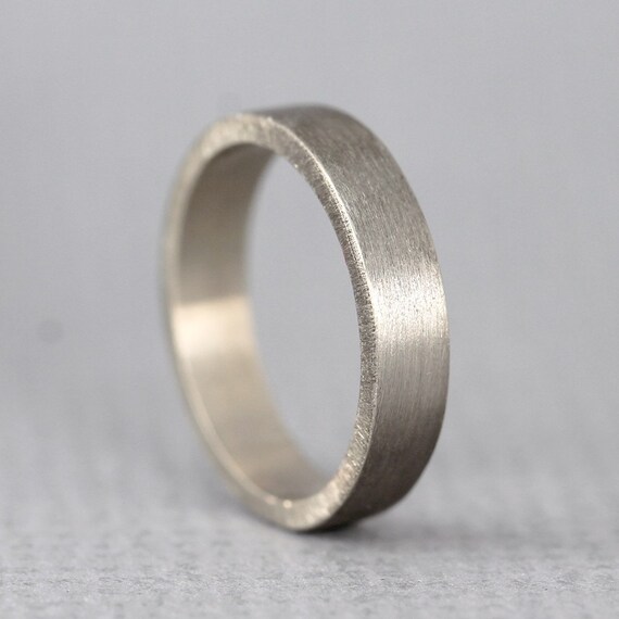 White Gold Men's Wedding Band - 14K White Gold - Matte Finish - 4 mm ...