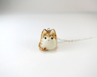 Orange Tabby Cat Necklace Tabby Jewelry Ceramic Cat Charm Cat Jewelry Gift Fat Cat Necklace Porcelain Animal Pendant Orange Stripe Cat Cute