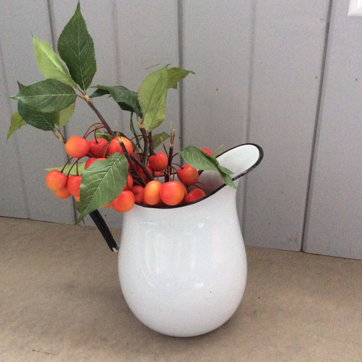 Vintage Enamelware Pitcher Vintage Enamelware Milk Pitcher Black and