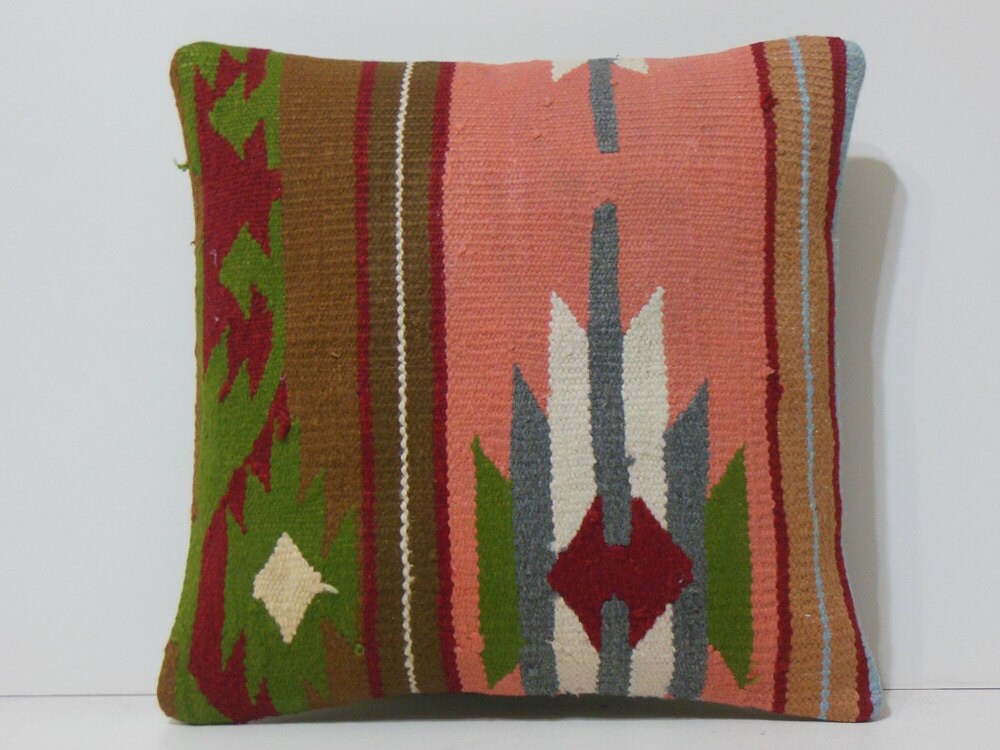 kilim pillow coral pillow cover 16x16 DECOLIC designer rug