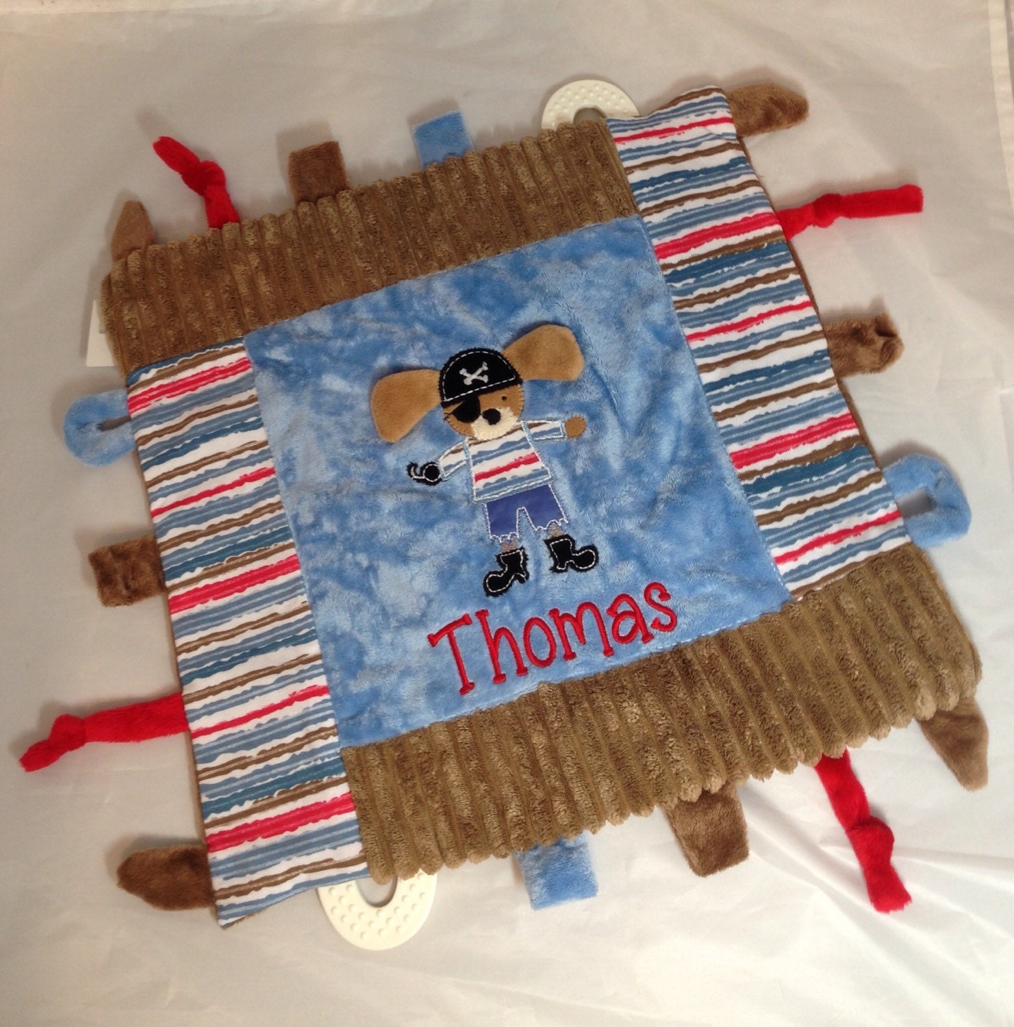 Personalized baby boy blankie toy taggy minky blanket