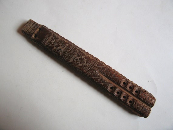 vintage hand carved wooden double flute by RetroDecoShop on Etsy