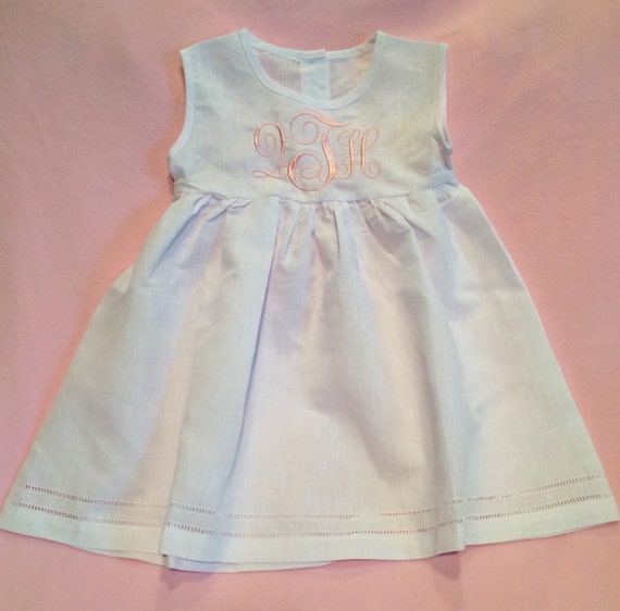 Monogrammed White Linen Dress, Toddler Dress, Baby Dress, monogrammed