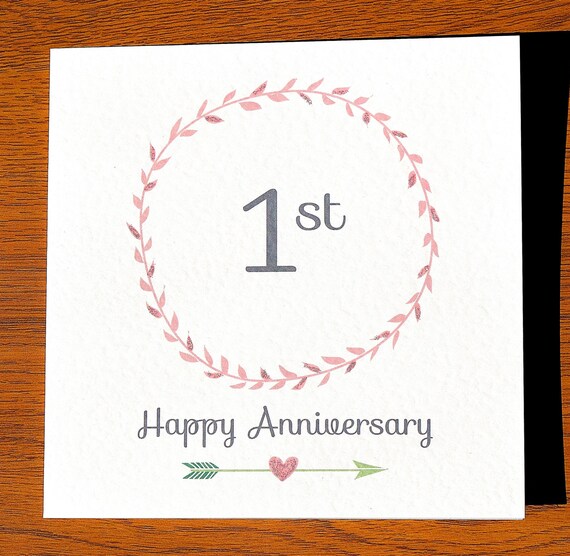 Wreath 1st Anniversary Card by LittleMushroomCards on Etsy