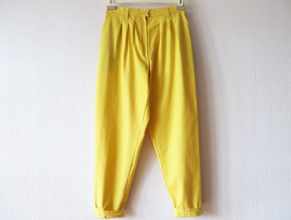 Vintage 80s Bright Yellow Pants High Waisted Pants Yolk Yellow