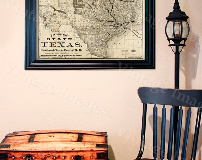 1876 Old Texas Map Vintage Historical Wall map Antique Restoration Hardware Style Map Texas state Map Texas Map Texas Wall Art Fine Print