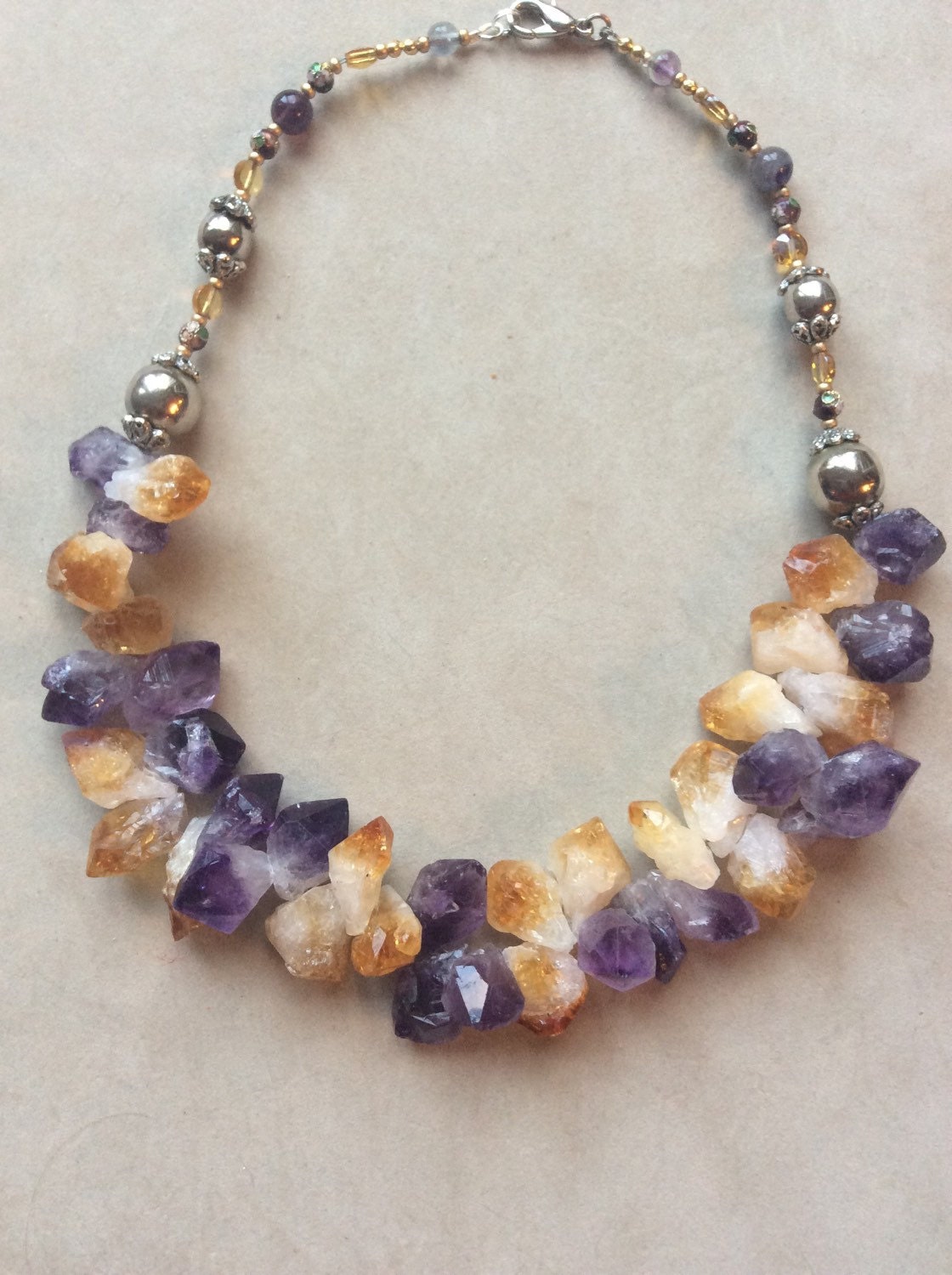 Raw Amethyst and Citrine in Quartz Necklace