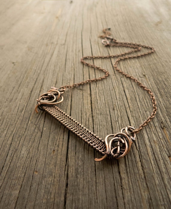 Simple copper necklace Weaving Wire statement by UrsulaJewelry