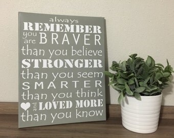 CUSTOM COLORS Always Remember, you are braver, stronger, smarter, nursery room decor, 11x14, 16x20, or 22x28 canvas winnie the pooh quote