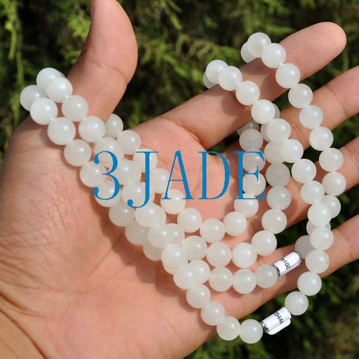 17 Natural White Jade Beads Necklace w/ Certificate by 3JADEstore