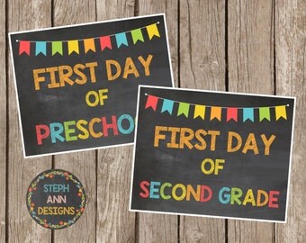 Printable First Day of School Signs-Printable Chalkboard Signs-Preschool-Grade 12-8x10 Printables