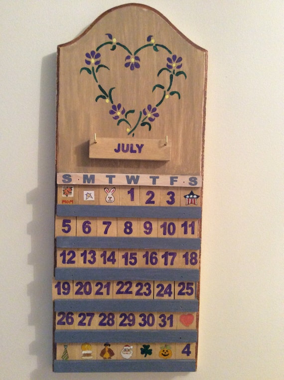 WOODEN PERPETUAL Wall CALENDAR Handpainted with Holiday Tiles