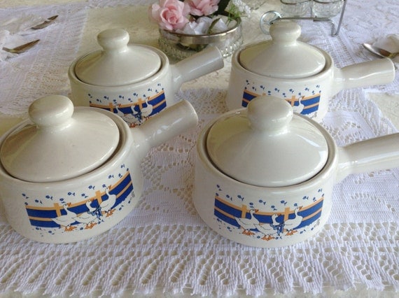 French Onion Stoneware Soup Bowls Oven Safe Lidded by RobinsLane