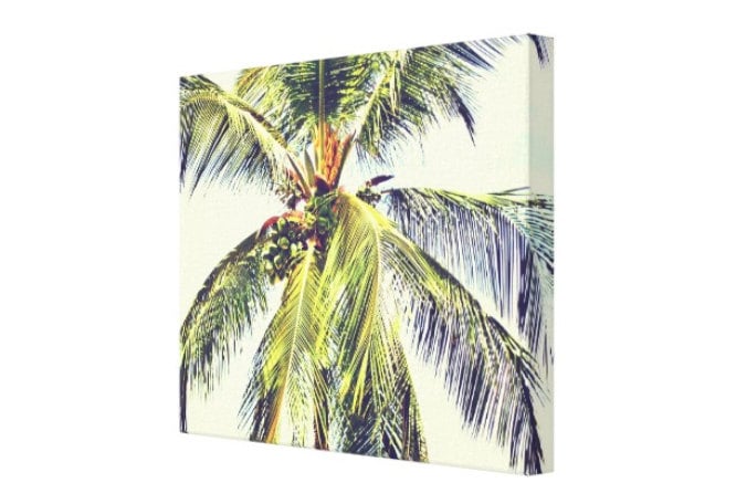 Bright Green Large Palm Tree Canvas Wall Art Sun by thisiscArrt