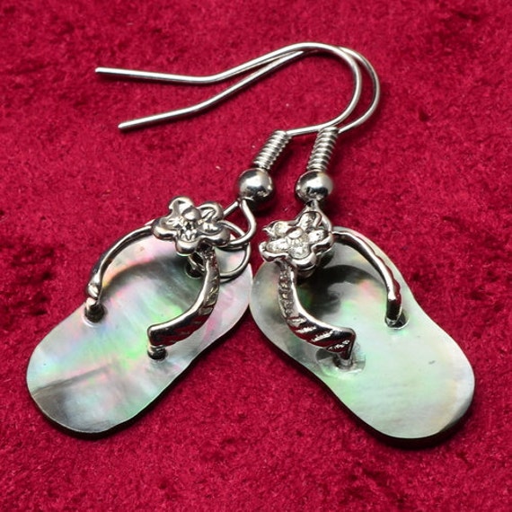 Rainbow, Abalone Shell, Flip Flop, Sandals, 18k White Gold Earrings ...