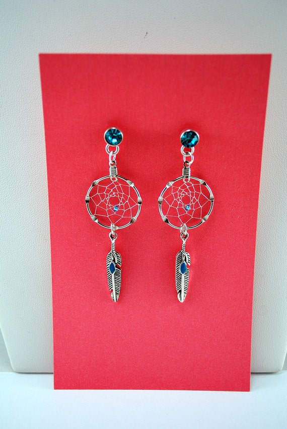 Handmade Dream Catcher earrings with Crystal by OriginalsByCathy