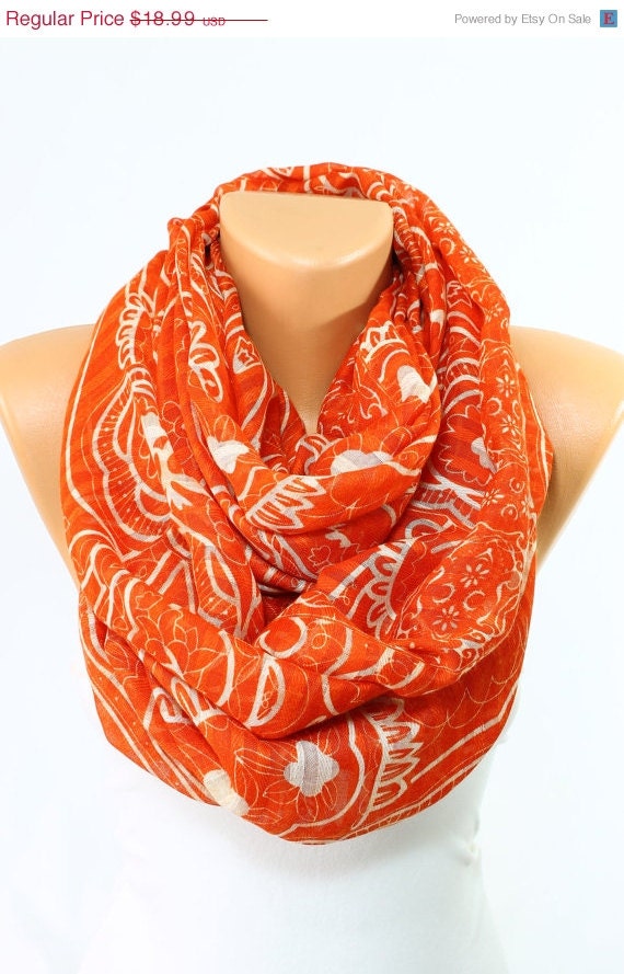 Orange Scarf Paisley Print Scarf Oversize Scarf by escherpe