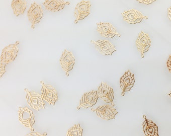 Gold Peacock Feather Charm, Feather charm, Jewelry Making Charm, Peacock, wedding charm, gift idea for lady // Combo Bracket 2 {CG066}