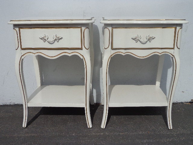 2 Vintage French Provincial Nightstands Dixie White Shabby Chic Bedside ...