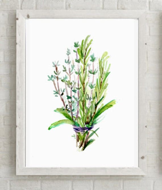 Herbs Watercolor Painting Food Art Rosemary Thyme by Zendrawing