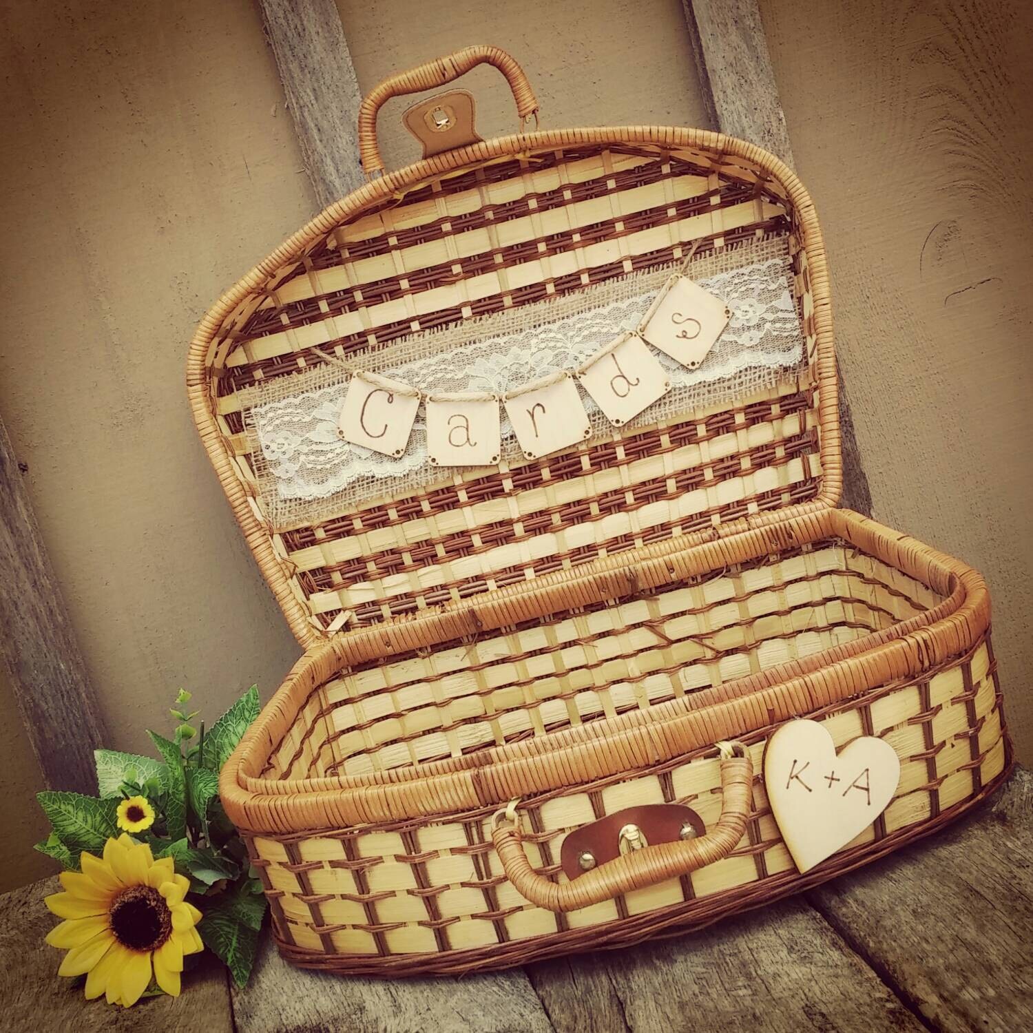 Rustic Wedding Card Box Rattan Wicker Suitcase Large 16