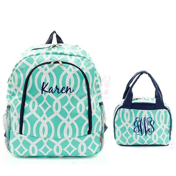Personalized Mint Green Backpack Matching Lunch by GiftsHappenHere