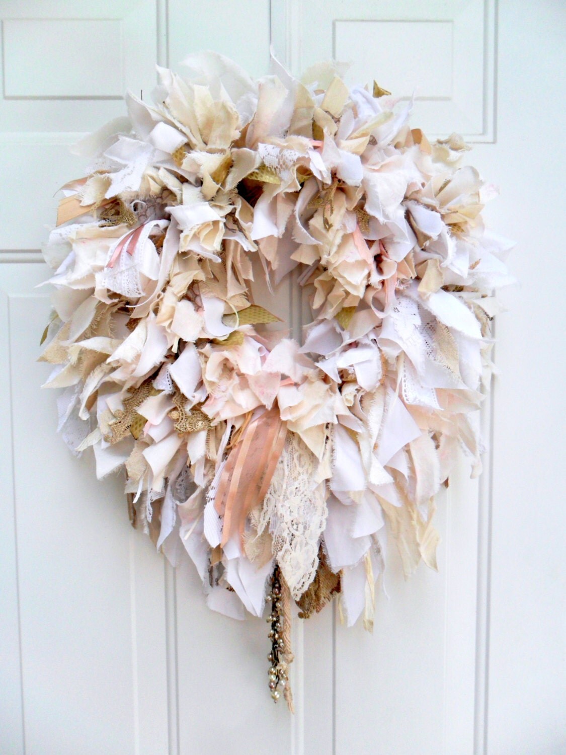 shabby chic wreath fabric wreath neutral by downsouthchicdecor shabby chic wreath fabric wreath neutral by downsouthchicdecor