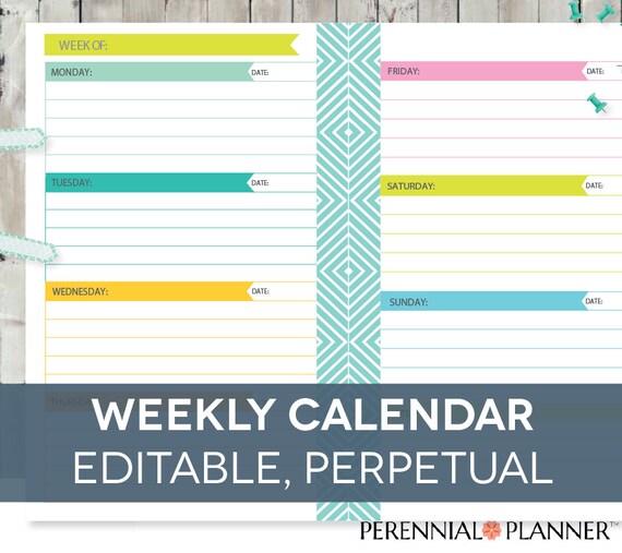 Blank Weekly Calendar Half Page PDF Week By PerennialPlanner