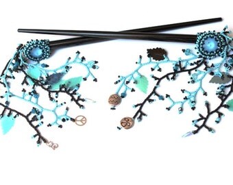 2pcs hair stick Geisha style floral beach wedding hair bar