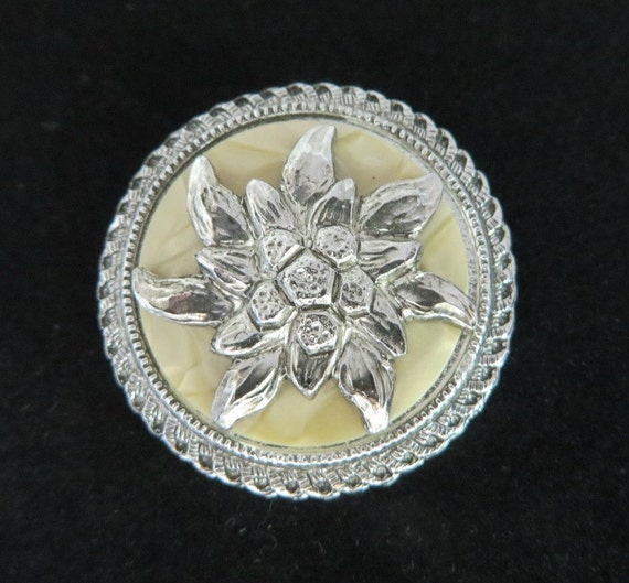 Western Germany Scarf Clip Vintage Silver Tone Flower MOP