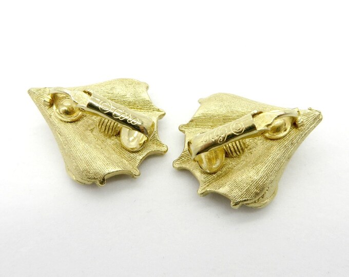 Vintage Earrings, Leaf Clip-on Earrings, Matte Gold Signed Coro Jewelry, Gift for Her, Gift Box