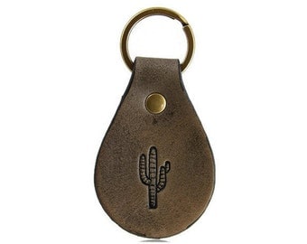 Custom Saguaro Cactus Leather Keychain Made in Montana Free USA Shipping and Gift Wrap