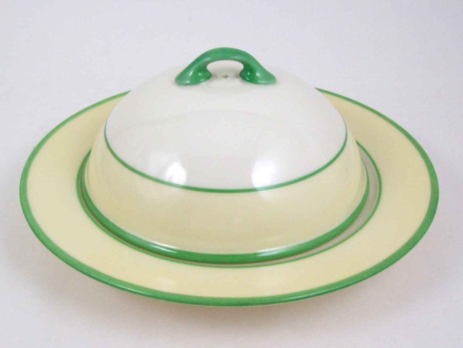 Vintage Lenox China Butter Dish Dome Covered Green & Yellow 1906 to