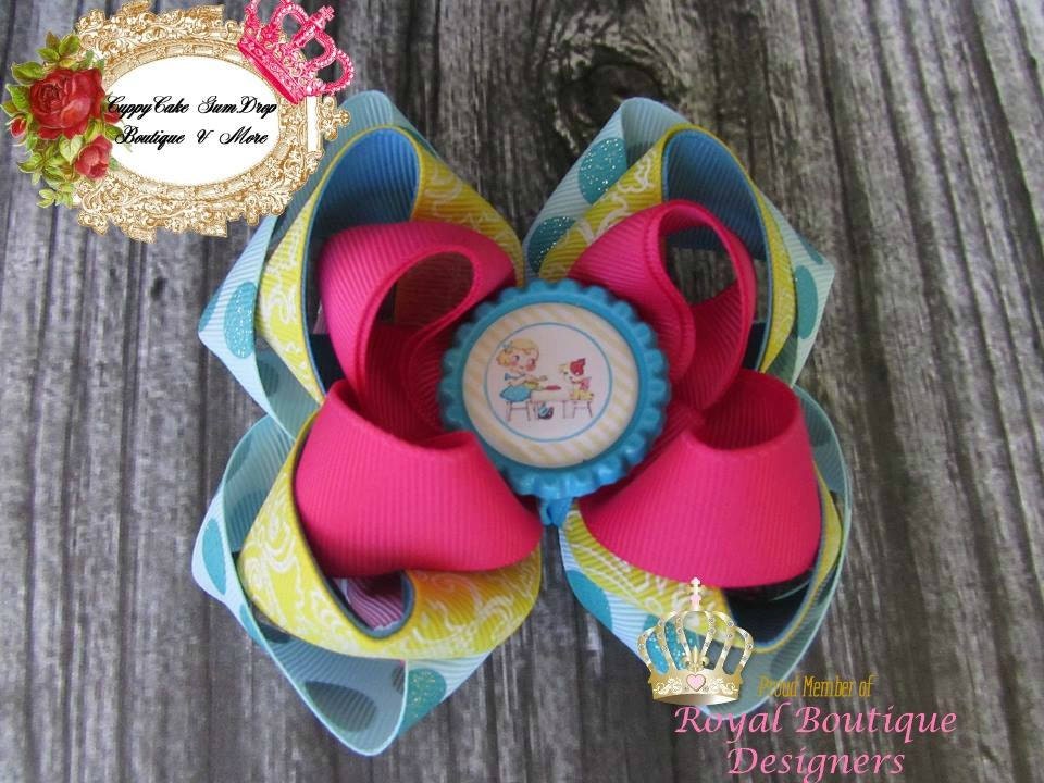 Vintage Tea Party Triple Stacked Bow by CCGDBandMore on Etsy