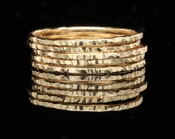 Gold Stacking Rings, Sold Per Ring, Hammered Gold Ring, Gold Filled Stacking Rings, Thin Stackable Ring Set, Delicate Gold Band