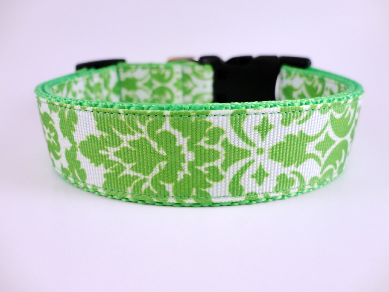 Lime Green Demask Paisley Dog Collar Adjustable by All4DogWear