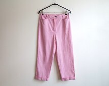 pink and white plaid pants