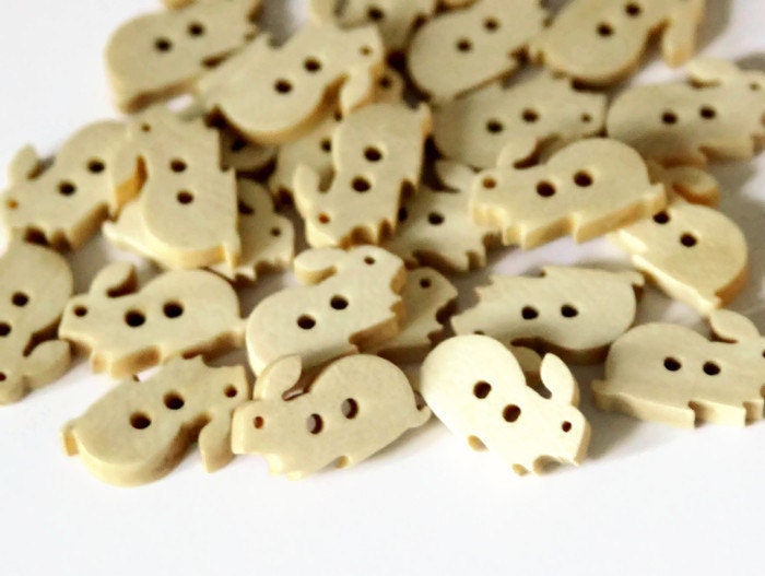20 Wooden Rabbit Buttons 11mm x 17mm Natural Woodland
