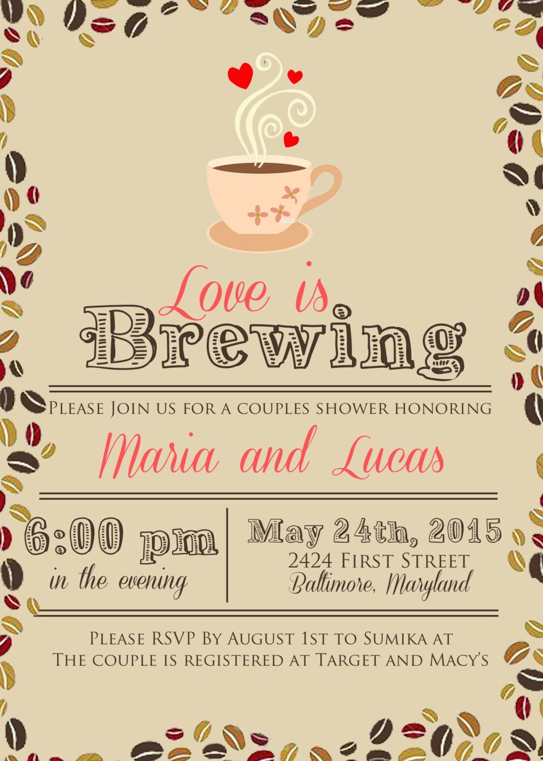 Love is Brewing Bridal Shower Invitation Printable PDF or