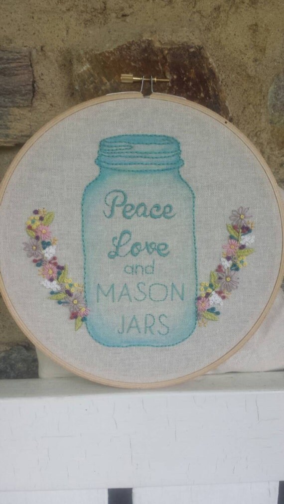 Hand Embroidery. Mason Jar. by LadyJaneLongstitches on Etsy