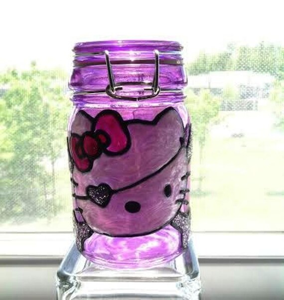 Herb Jar Hand Painted Hello Kitty Spice Jar by GroovyGlassBoutique