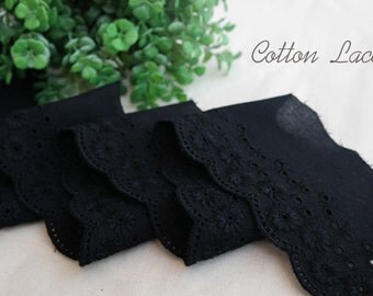 14Yds Broderie Anglaise cotton eyelet lace trim 2.5" Black YH865 laceking2013
