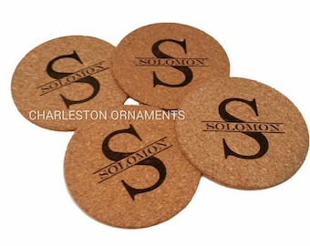 Personalized Coasters, Set of 4 - Cork Coasters - Custom Coasters - Monogram Coasters - Custom Kitchen Accessories - Eco-Friendly Gift